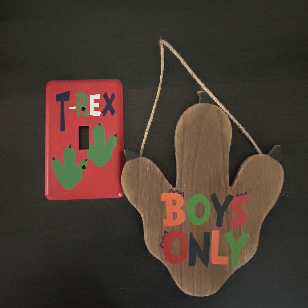 T-Rex Light Switch Cover and Boys Only Sign